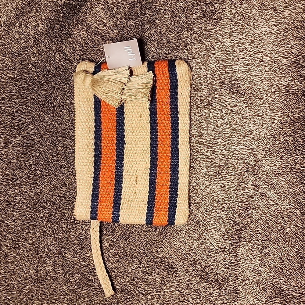J. Jill | NWT Boho Woven Tassel Straw Navy and Orange Zipper Clutch